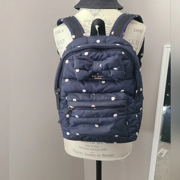 kate spade | Bags | Kate Spade Nylon Navy Polka Dot Backpack  display picture 2